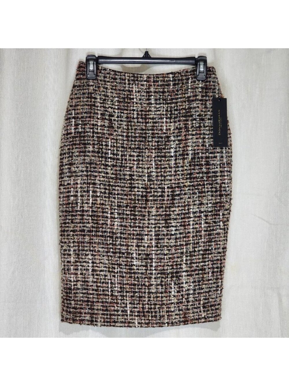 Donna Karan Women's Midi Pencil Skirt Tweed Back Zip Brown Multicolor Size 0 NWT
